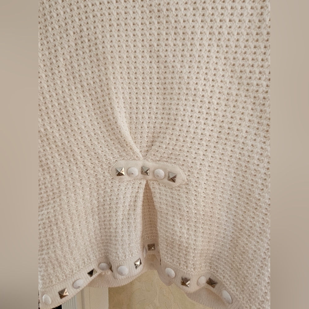 White House Black Market Cream Ruffle/Jewel Detail  Sweater Cardigan-Size Medium - Picture 4 of 12